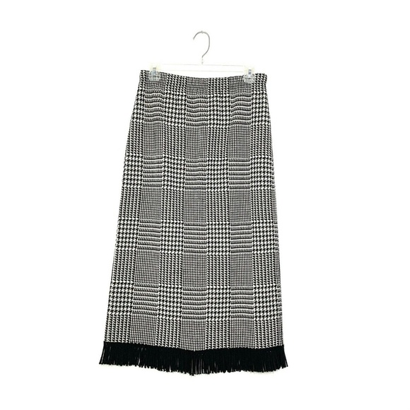 Vintage Herringbone Skirt Tassel Fringe Hem Black - Picture 1 of 4